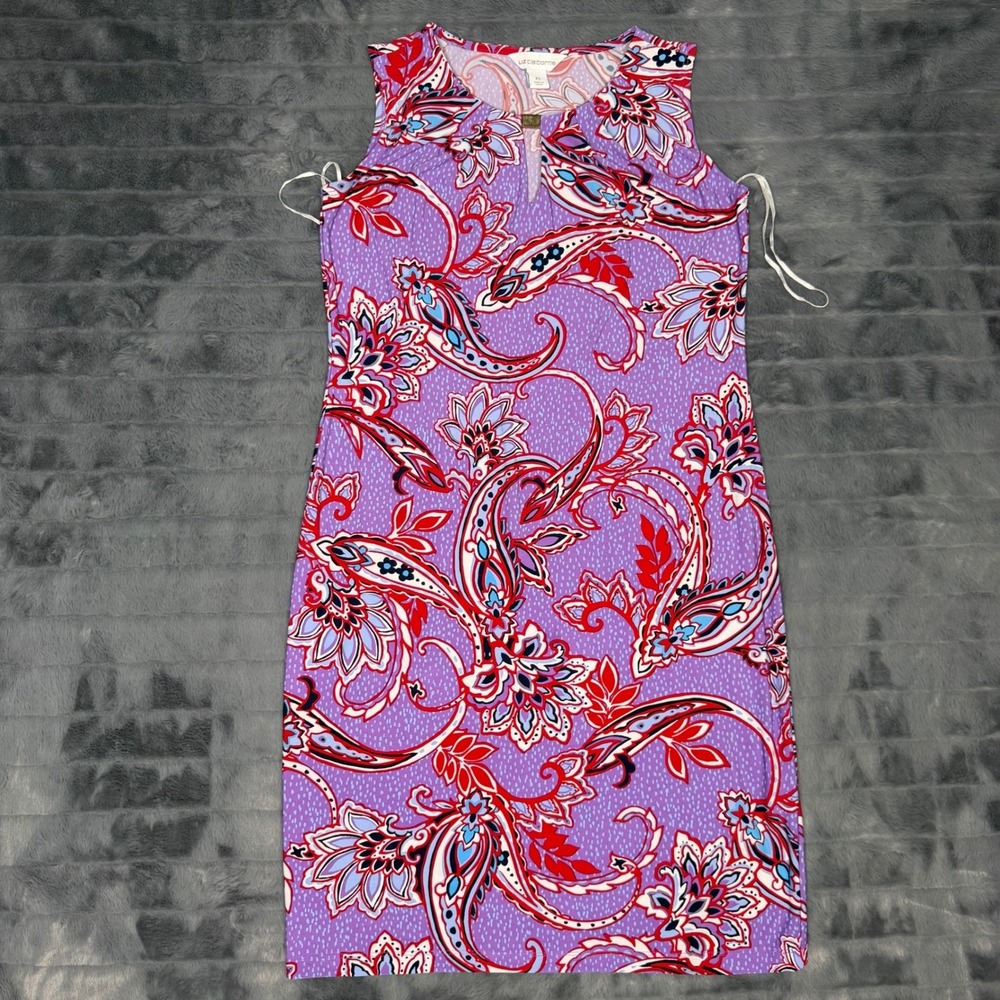 Liz Claiborne Womens PS Petite Purple Paisley Floral Sleeveless Sheath Dress